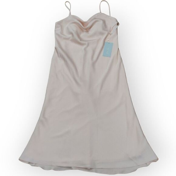 NWT Dear Cleo Pink Champagne lux satin cowl bust strap midi dress size 10 - Picture 4 of 10